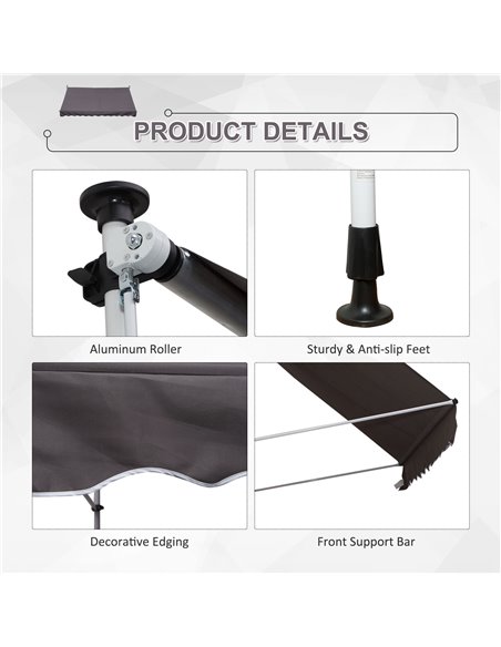 Outsunny Balcony 3 x 1.5m Manual Adjustable Awning DIY Patio Clamp Awning Canopy  Retractable Shade Shelter - Grey 840-183GY - pic 44361 | FastDaddyshop