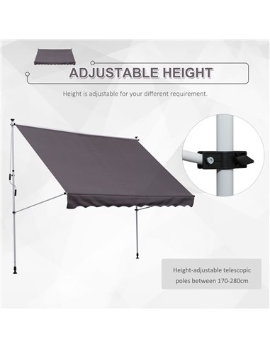 Outsunny Balcony 3 x 1.5m Manual Adjustable Awning DIY Patio Clamp Awning Canopy  Retractable Shade Shelter - Grey 840-183GY