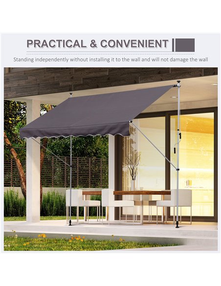 Outsunny Balcony 3 x 1.5m Manual Adjustable Awning DIY Patio Clamp Awning Canopy  Retractable Shade Shelter - Grey 840-183GY - pic 44363 | FastDaddyshop
