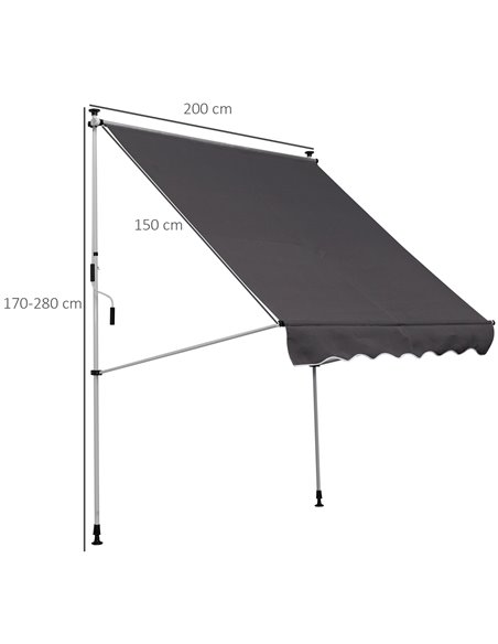 Outsunny Balcony 2 x 1.5m Manual Adjustable Awning DIY Patio Clamp Awning Canopy  Retractable Shade Shelter - Grey 840-182GY - pic 44367 | FastDaddyshop