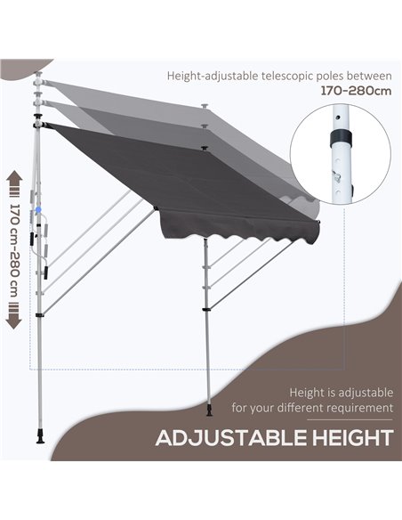 Outsunny Balcony 2 x 1.5m Manual Adjustable Awning DIY Patio Clamp Awning Canopy  Retractable Shade Shelter - Grey 840-182GY - pic 44369 | FastDaddyshop