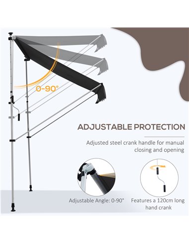 Outsunny Balcony 2 x 1.5m Manual Adjustable Awning DIY Patio Clamp Awning Canopy  Retractable Shade Shelter - Grey 840-182GY