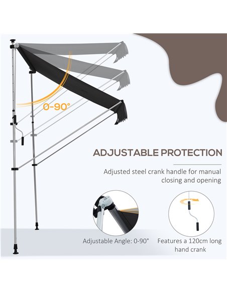 Outsunny Balcony 2 x 1.5m Manual Adjustable Awning DIY Patio Clamp Awning Canopy  Retractable Shade Shelter - Grey 840-182GY - pic 44371 | FastDaddyshop