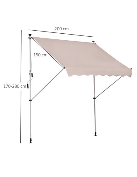 Outsunny 2x1.5m Garden Patio Manual Awning Canopy, Beige 840-182CW - pic 44376 | FastDaddyshop