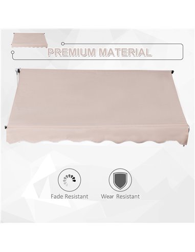 Outsunny 2x1.5m Garden Patio Manual Awning Canopy Sun Shade Shelter Adjustable Aluminium Frame Awning Beige 840-182CW