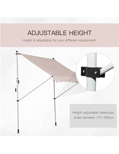 Outsunny 2x1.5m Garden Patio Manual Awning Canopy Sun Shade Shelter Adjustable Aluminium Frame Awning Beige 840-182CW