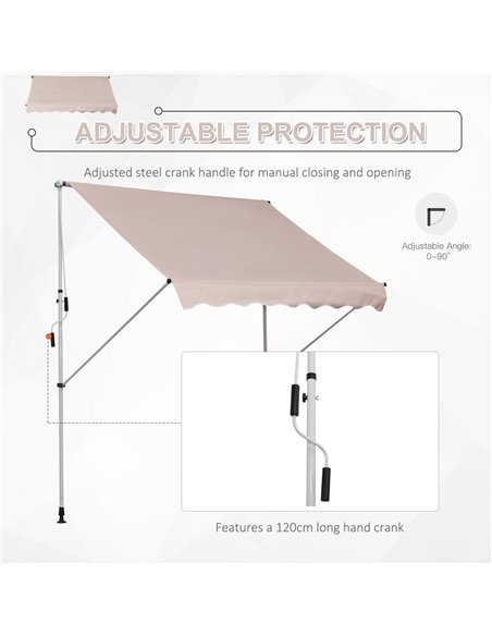 Outsunny 2x1.5m Garden Patio Manual Awning Canopy Sun Shade Shelter Adjustable Aluminium Frame Awning Beige 840-182CW - pic 44379 | FastDaddyshop