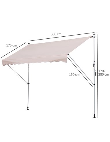 Outsunny 3x1.5m Garden Patio Manual Awning Canopy Sun Shade Shelter Retractable Adjustable Aluminium Frame Beige 840-183CW