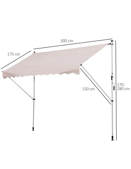 Outsunny 3x1.5m Garden Patio Manual Awning Canopy Sun Shade Shelter Retractable Adjustable Aluminium Frame Beige 840-183CW - pic 44385 | FastDaddyshop