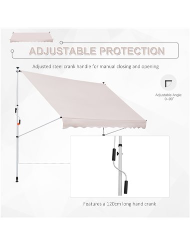 Outsunny 3x1.5m Garden Patio Manual Awning Canopy Sun Shade Shelter Retractable Adjustable Aluminium Frame Beige 840-183CW