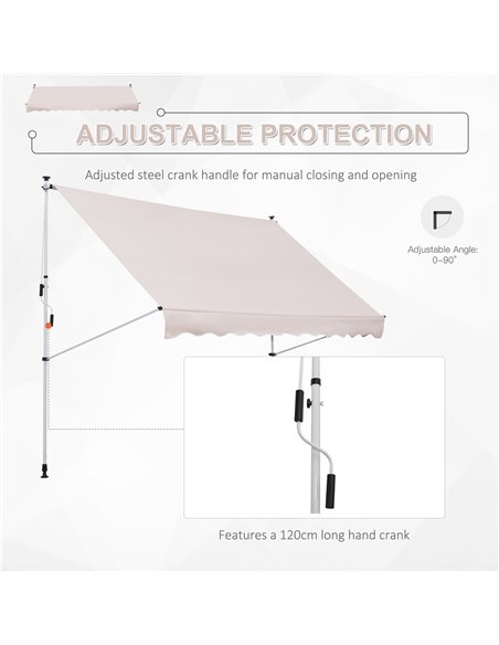 Outsunny 3x1.5m Garden Patio Manual Awning Canopy Sun Shade Shelter Retractable Adjustable Aluminium Frame Beige 840-183CW - pic 44387 | FastDaddyshop