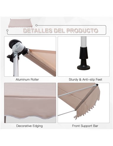 Outsunny 3x1.5m Garden Patio Manual Awning Canopy Sun Shade Shelter Retractable Adjustable Aluminium Frame Beige 840-183CW