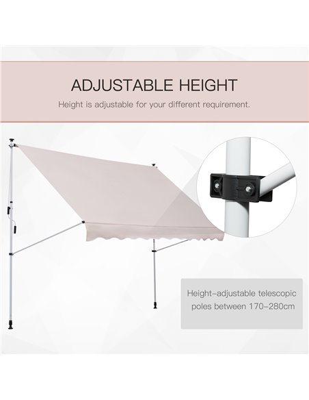 Outsunny 3x1.5m Garden Patio Manual Awning Canopy Sun Shade Shelter Retractable Adjustable Aluminium Frame Beige 840-183CW - pic 44389 | FastDaddyshop