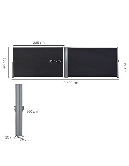 Outsunny 6 x 1.6 M Double Canopy Pull-Out Side Awning Sun Rain Outdoor Protection w/ Steel Frame Retractable Garden Privacy Home - pic 44394 | FastDaddyshop