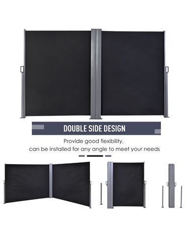 Outsunny 6 x 1.6 M Double Canopy Pull-Out Side Awning Sun Rain Outdoor Protection w/ Steel Frame Retractable Garden Privacy Home