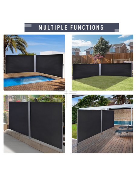 Outsunny 6 x 1.6 M Double Canopy Pull-Out Side Awning Sun Rain Outdoor Protection w/ Steel Frame Retractable Garden Privacy Home - pic 44398 | FastDaddyshop