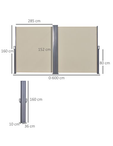 Outsunny 6 x 1.6 M Double Canopy Pull-Out Side Awning, Beige 840-209CW
