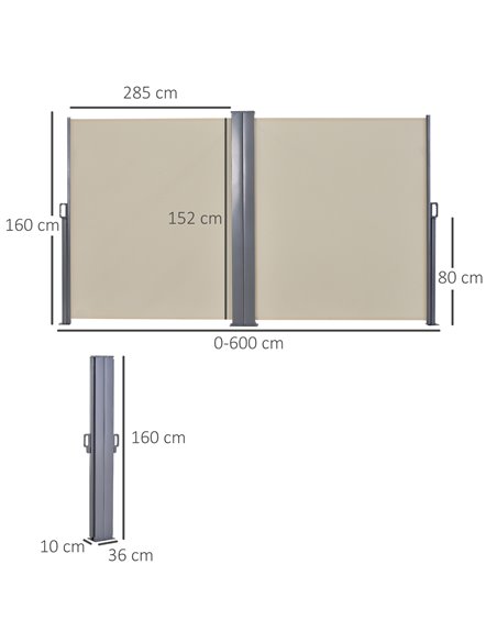 Outsunny 6 x 1.6 M Double Canopy Pull-Out Side Awning, Beige 840-209CW - pic 44403 | FastDaddyshop