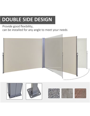 Outsunny 6 x 1.6 M Double Canopy Pull-Out Side Awning Sun Rain Outdoor Protection w/ Steel Frame Retractable Garden Privacy Home