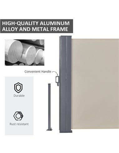 Outsunny 6 x 1.6 M Double Canopy Pull-Out Side Awning Sun Rain Outdoor Protection w/ Steel Frame Retractable Garden Privacy Home