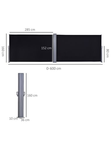 Outsunny 6 x 1.6 M Double Canopy Pull-Out Side Awning, Black 840-209BK