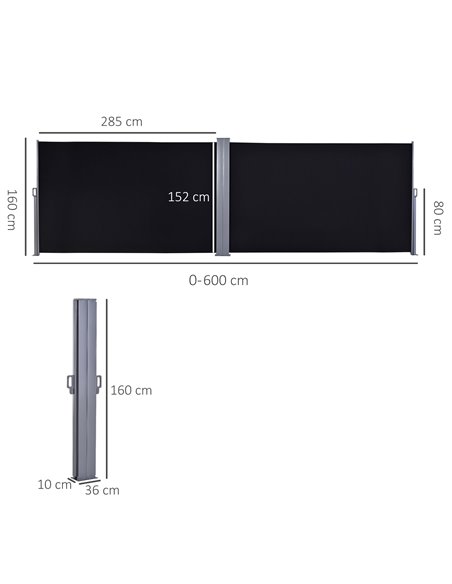 Outsunny 6 x 1.6 M Double Canopy Pull-Out Side Awning, Black 840-209BK - pic 44412 | FastDaddyshop
