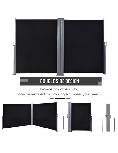 Outsunny 6 x 1.6 M Double Canopy Pull-Out Side Awning Sun Rain Outdoor Protection w/ Steel Frame Retractable Garden Privacy Home