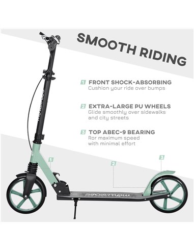 HOMCOM One-click Folding Kick Scooter for 14+ w/ Adjustable Handlebar, Push Scooter with Kickstand, Dual Brake System, Shock Abs