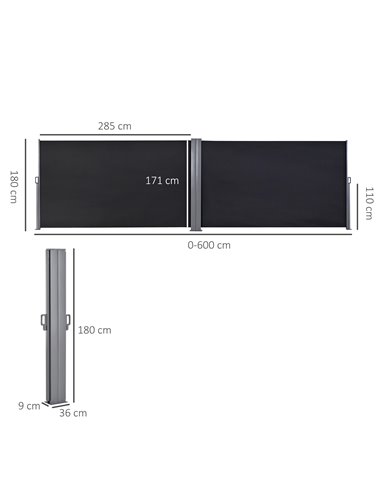 Outsunny 6 x 1.8M Steel Frame Retractable Double Side Awning, Grey 840-209V01CG