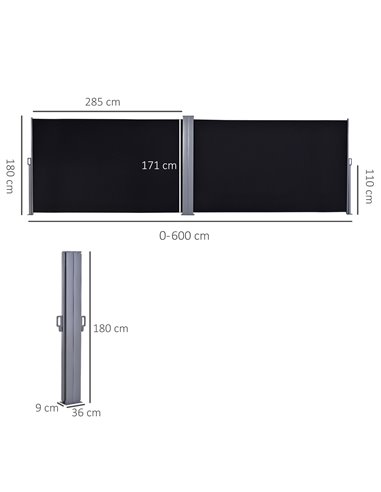 Outsunny 6 x 1.8M Steel Frame Retractable Double-Sided Awning, Black 840-209V01BK