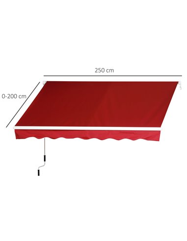 Outsunny 2.5mx2m Garden Patio Manual Retractable Awning, Dark Red 01-0136