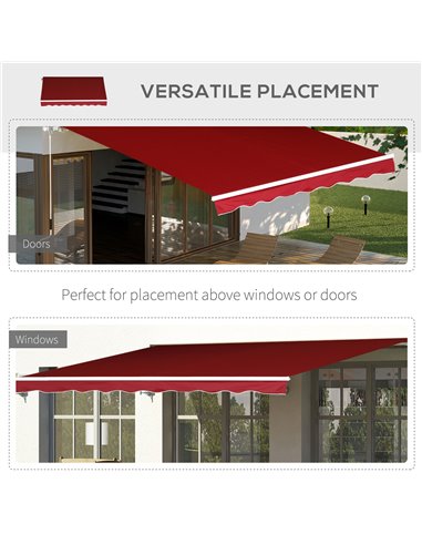 Outsunny Garden Patio Manual Retractable Sun Shade Patio Awning Outdoor Deck Canopy Shelter, 2.5mx2m (Dark Red) 01-0136
