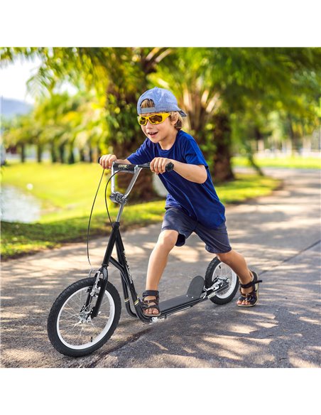 HOMCOM Teen Scooter Push Kick Scooters for Kids with Rubber Wheels Adjustable Handlebar Front Rear Dual Brakes Kickstand, for 5+ - pic 4445 | FastDaddyshop