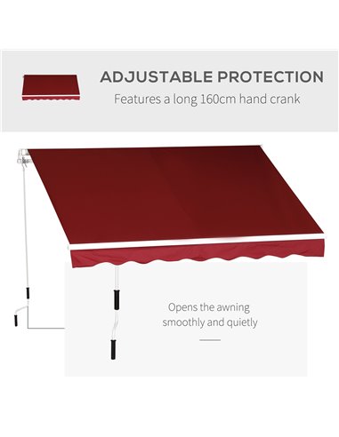 Outsunny Garden Patio Manual Retractable Sun Shade Patio Awning Outdoor Deck Canopy Shelter, 2.5mx2m (Dark Red) 01-0136