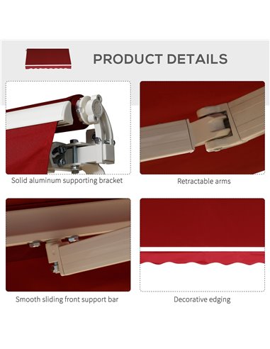 Outsunny Garden Patio Manual Retractable Sun Shade Patio Awning Outdoor Deck Canopy Shelter, 2.5mx2m (Dark Red) 01-0136