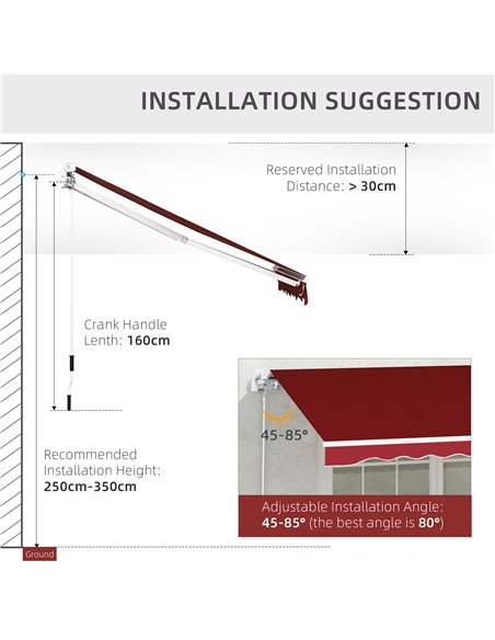 Outsunny Garden Patio Manual Retractable Sun Shade Patio Awning Outdoor Deck Canopy Shelter, 2.5mx2m (Dark Red) 01-0136 - pic 44454 | FastDaddyshop