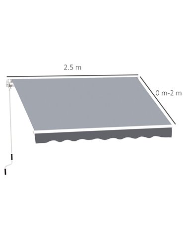 Outsunny 2.5m x 2m Garden Patio Manual Awning Canopy Sun Shade Shelter Retractable with Winding Handle Grey 840-204