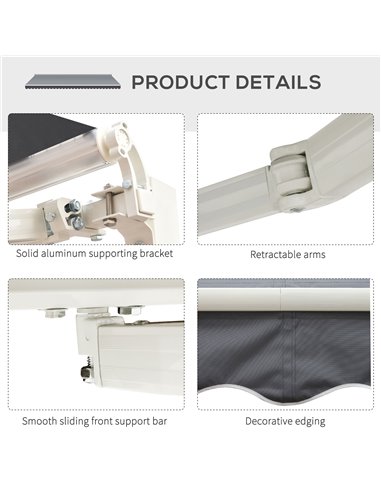 Outsunny 2.5m x 2m Garden Patio Manual Awning Canopy Sun Shade Shelter Retractable with Winding Handle Grey 840-204