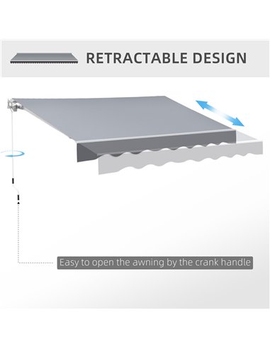 Outsunny 2.5m x 2m Garden Patio Manual Awning Canopy Sun Shade Shelter Retractable with Winding Handle Grey 840-204