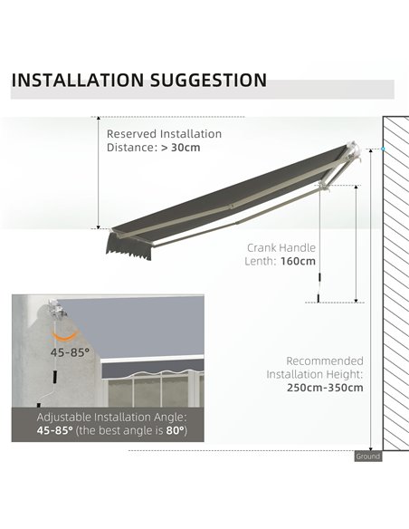 Outsunny 2.5m x 2m Garden Patio Manual Awning Canopy Sun Shade Shelter Retractable with Winding Handle Grey 840-204 - pic 44463 | FastDaddyshop
