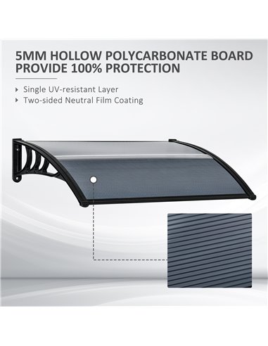 Outsunny Door Canopy Awning Outdoor Window Rain Shelter Cover for Front/Back Door Porch Black 100 x 80cm B70-051V01BK