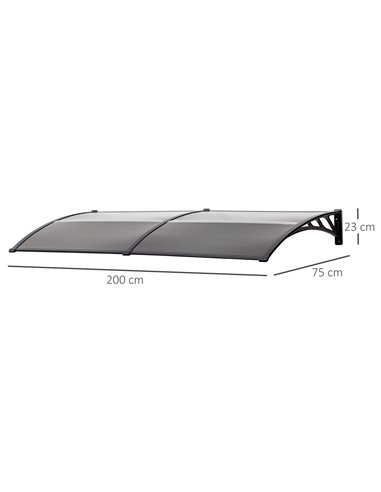 Outsunny Door Canopy Awning Outdoor Window Rain Shelter Cover for Front/Back Door Porch Black 200 x 75cm B70-051BK