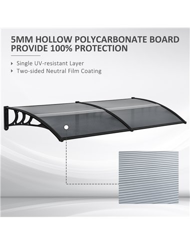 Outsunny Door Canopy Awning Outdoor Window Rain Shelter Cover for Front/Back Door Porch Black 200 x 75cm B70-051BK
