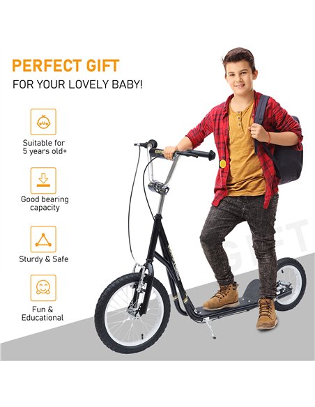 HOMCOM Teen Scooter Push Kick Scooters for Kids with Rubber Wheels Adjustable Handlebar Front Rear Dual Brakes Kickstand, for 5+ - pic 4449 | FastDaddyshop