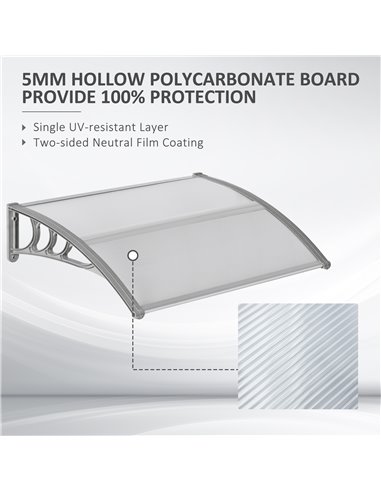 Outsunny Door Canopy Awning Outdoor Window Rain Shelter Cover for Front/Back Door Porch Clear 100 x 80cm B70-051V01