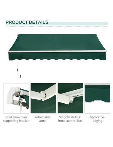 Outsunny Awnings for Patio Awning Canopy Shelter Garden Sun Shade UV Blocker Light Weight Aluminium Frame w/ Hand Crank 3 x 2m G