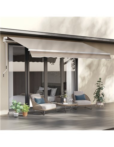 Outsunny 3.5M x 2.5M Manual Awning Canopy Retractable Sun Shade Shelter Winding Handle for Garden Patio Beige 840-174V01CW