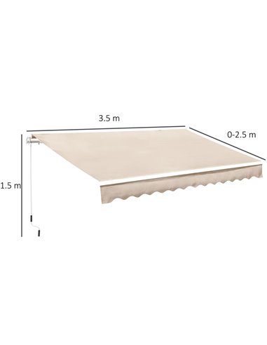 Outsunny 3.5M x 2.5M Manual Awning Canopy Retractable Sun Shade Shelter Winding Handle for Garden Patio Beige 840-174V01CW