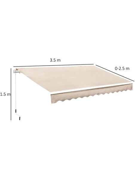 Outsunny 3.5M x 2.5M Manual Awning Canopy Retractable Sun Shade Shelter Winding Handle for Garden Patio Beige 840-174V01CW - pic 44529 | FastDaddyshop