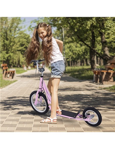 HOMCOM Teen Scooter Push Kick Scooters for Kids with Rubber Wheels Adjustable Handlebar Front Rear Dual Brakes Kickstand, for 5+ - pic 4453 | FastDaddyshop